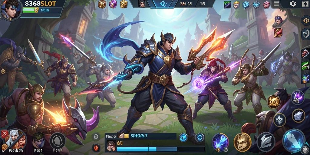 Screenshot 8368SLOT menampilkan aksi pertempuran seru dalam game MOBA.