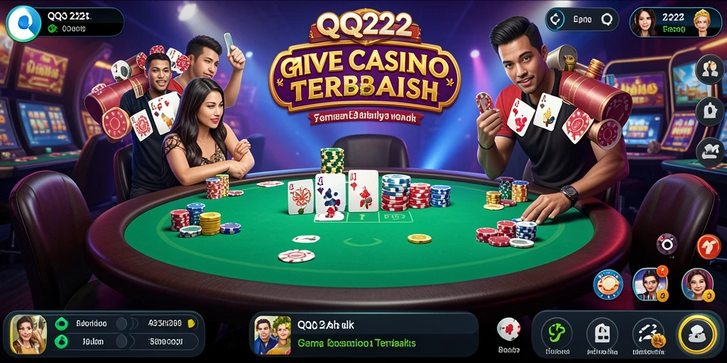 Screenshot gameplay QQ222 menampilkan dealer live dan suasana kasino yang realistis.