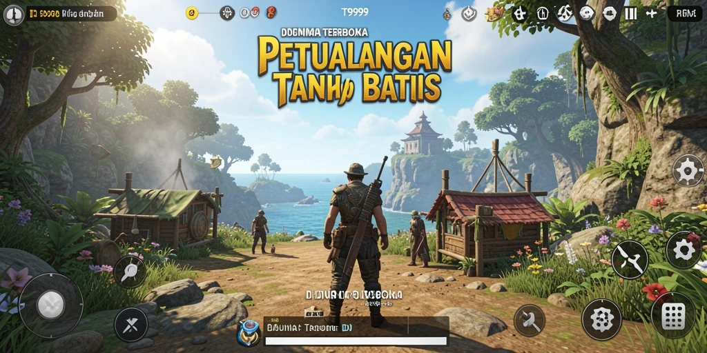 Screenshot gameplay T9999 yang menampilkan petualangan di dunia terbuka.